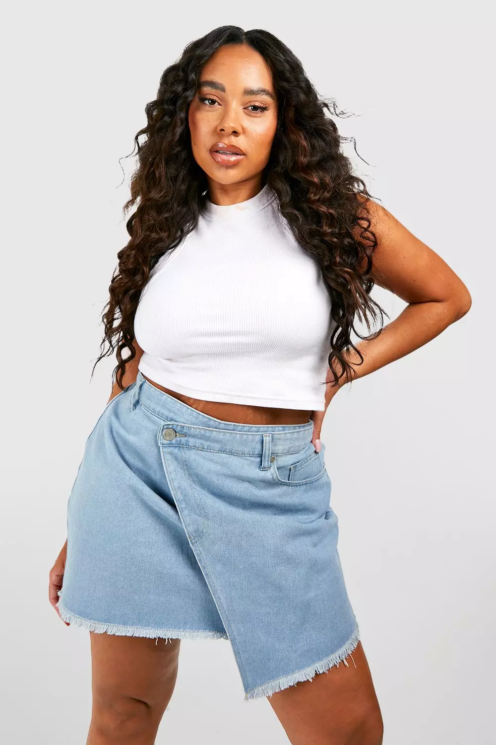 Plus Denim Wrap Skirt